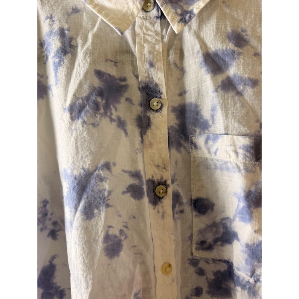 Pilcro Button Down Shirt Women S Blue White Excellent Tie Dye Eyelet Boho - Picture 3 of 7